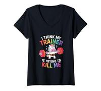 Women's I Think My Trainer is Trying to Kill Me V-Neck T-Shirt