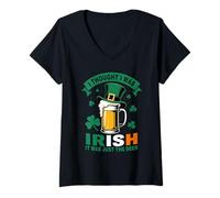 Women's I Thought I was Irish St Patrick’s Day Funny Beer Drinking V-Neck T-Shirt