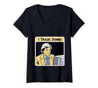 Womens I Trade Stonks Meme Market Investor |- V-Neck T-Shirt