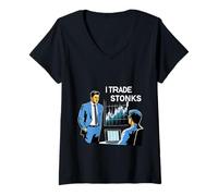 Womens I Trade Stonks Meme Market Investor |- V-Neck T-Shirt