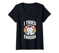 Women's I Tried that is Enough Cute Retro Cat Quote V-Neck T-Shirt