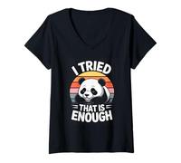 Women's I Tried that is Enough Panda Retro Sunset V-Neck T-Shirt