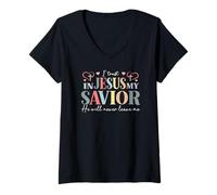 Womens I Trust in Jesus My Savior - He Will Never Leave Me V-Neck T-Shirt