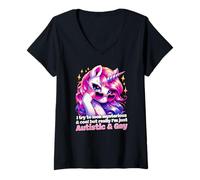 Womens I Try to Look Mysterious & Cool BUT I'm Autistic & Gay Funny V-Neck T-Shirt