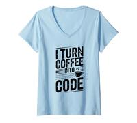 Womens I Turn Coffee Into Code Funny Programmer Humor V-Neck T-Shirt