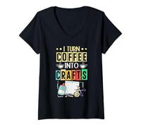 Women's I Turn Coffee Into Crafts Funny Crafting Lover DIY V-Neck T-Shirt