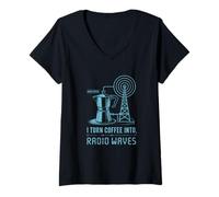 Women's I Turn Coffee Into Radio Waves Ham Operator V-Neck T-Shirt