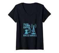 Women's I Turn Coffee Into Radio Waves Ham Operator V-Neck T-Shirt