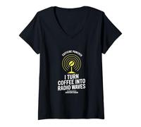 Women's I Turn Coffee Into Radio Waves Ham Radio V-Neck T-Shirt