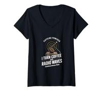 Women's I Turn Coffee Into Radio Waves Ham Radio V-Neck T-Shirt