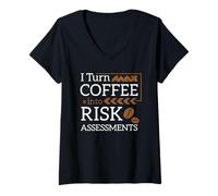 Womens I Turn Coffee into Risk Assessments Cybersecurity Gift V-Neck T-Shirt
