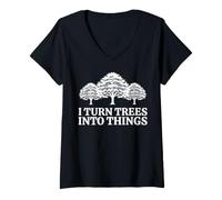 Women's I Turn Trees Into Things Carpenter Humor Carpenter Quote V-Neck T-Shirt