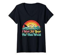 Womens I Wait All Year for This Week Ocean Adventure Shark Summer V-Neck T-Shirt