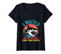 Womens I Waited All Year for This Week Retro Shark Lover Ocean V-Neck T-Shirt