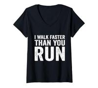Women's I Walk Faster Than You Run Motivation Marathon Joke V-Neck T-Shirt