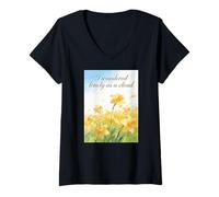 Women's I Wandered Lonely As A Cloud Daffodil Flower Poetry Quote V-Neck T-Shirt