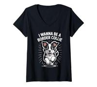 Womens I Wanna Be A Border Collie Funny Cute Pet Dog Lover Cartoon V-Neck T-Shirt