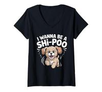 Womens I Wanna Be A Shi Poo Funny Cute Pet Poodle Dog Cross Lover V-Neck T-Shirt