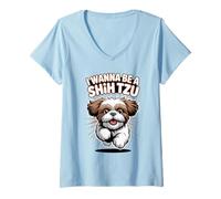 Womens I Wanna Be A Shih Tzu Funny Cute Toy Small Pet Dog Lover V-Neck T-Shirt