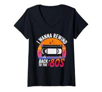 Womens I Wanna Rewind Back to The 80's Retro Nostalgia Vintage 80s V-Neck T-Shirt