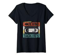 Womens I Wanna Rewind Back to the 80's Retro VHS Nostalgia 80's V-Neck T-Shirt
