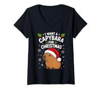 Women's I Want A Capybara for Christmas V-Neck T-Shirt