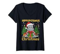 Womens I Want A Hippopotamus for Christmas Cute Holiday Hippo Kids V-Neck T-Shirt