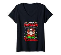 Women's I Want A Papillon for Christmas Santa Dog Xmas Boxes V-Neck T-Shirt