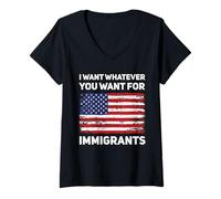 Womens I Want for You Whatever You Want for Immigrants USA Flag V-Neck T-Shirt