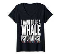 Womens I Want to Be a Whale Psychiatrist Funny Marine Psychology V-Neck T-Shirt