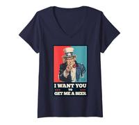 Womens I Want You To Get Me A Beer Funny Uncle USA Sam 4th of July V-Neck T-Shirt