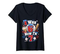 Women's I was 6 Now I'm 7 7th Birthday Boys Ice Cream Drip Baseball V-Neck T-Shirt