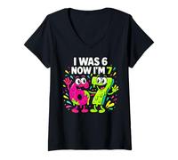 Women's I was 6 Now I'm 7 - Funny 7th Birthday Six Seven Meme V-Neck T-Shirt