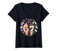 Women's I was 6 Now Im 7 Unicorn Dessert Birthday Kid V-Neck T-Shirt