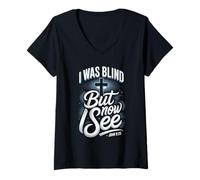 Women's I was Blind But Now I See John 9 25 Scripture V-Neck T-Shirt