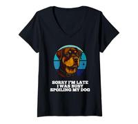 Womens I Was Busy Spoiling My Dog Rottweiler Puppy Lover Pup Owner V-Neck T-Shirt
