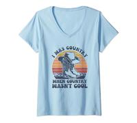Womens I Was Country When Country Wasn't Cool Cowboy Hat Western V-Neck T-Shirt