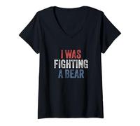 Womens I was Fighting A Bear US Flag Funny Surgery Injury Recovery V-Neck T-Shirt