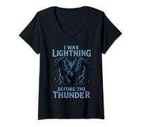 Womens I was Lightning Before The Thunder Dragon V-Neck T-Shirt