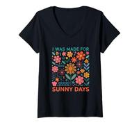 Womens I Was Made For Sunny Days Flower Lover V-Neck T-Shirt