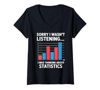 Womens I was Thinking About Statistics Funny Data Analyst V-Neck T-Shirt