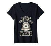 Women's I was Told There Would Be Treats Cat Graphic V-Neck T-Shirt
