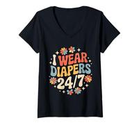 Womens I Wear Diapers 24/7 - V-Neck T-Shirt