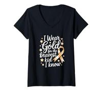Womens I Wear Gold for The Bravest Kid I Know, Childhood Cancer V-Neck T-Shirt