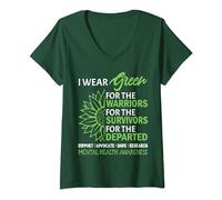 Womens I Wear Green Fight The Stigma Mental Health Awareness V-Neck T-Shirt
