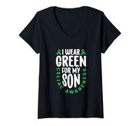 Womens I Wear Green for My Son - Celiac Awareness V-Neck T-Shirt