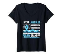 Womens I Wear Light Blue for My Grandpa Prostate Cancer Awareness V-Neck T-Shirt