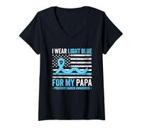 Womens I Wear Light Blue for My Papa Prostate Cancer Awareness V-Neck T-Shirt