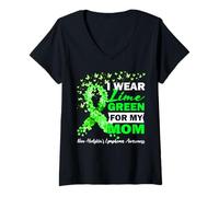 Womens I Wear Lime Green For My Mom Non-Hodgkin's Lymphoma Cancer V-Neck T-Shirt