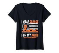 Women's I Wear Orange for My Aunt Multiple Sclerosis Awareness V-Neck T-Shirt